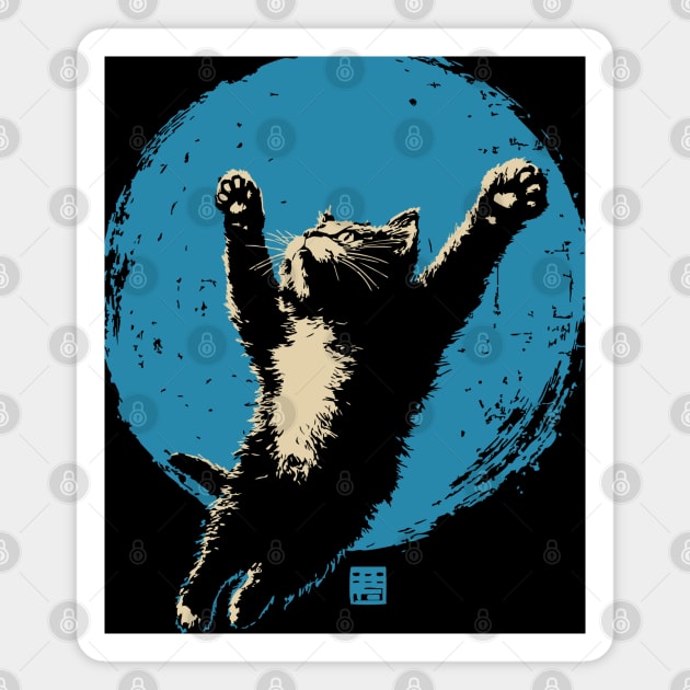 Ukiyo-e Jumping Cat - Japanese Full Moon Neko Magnet by TuncGK